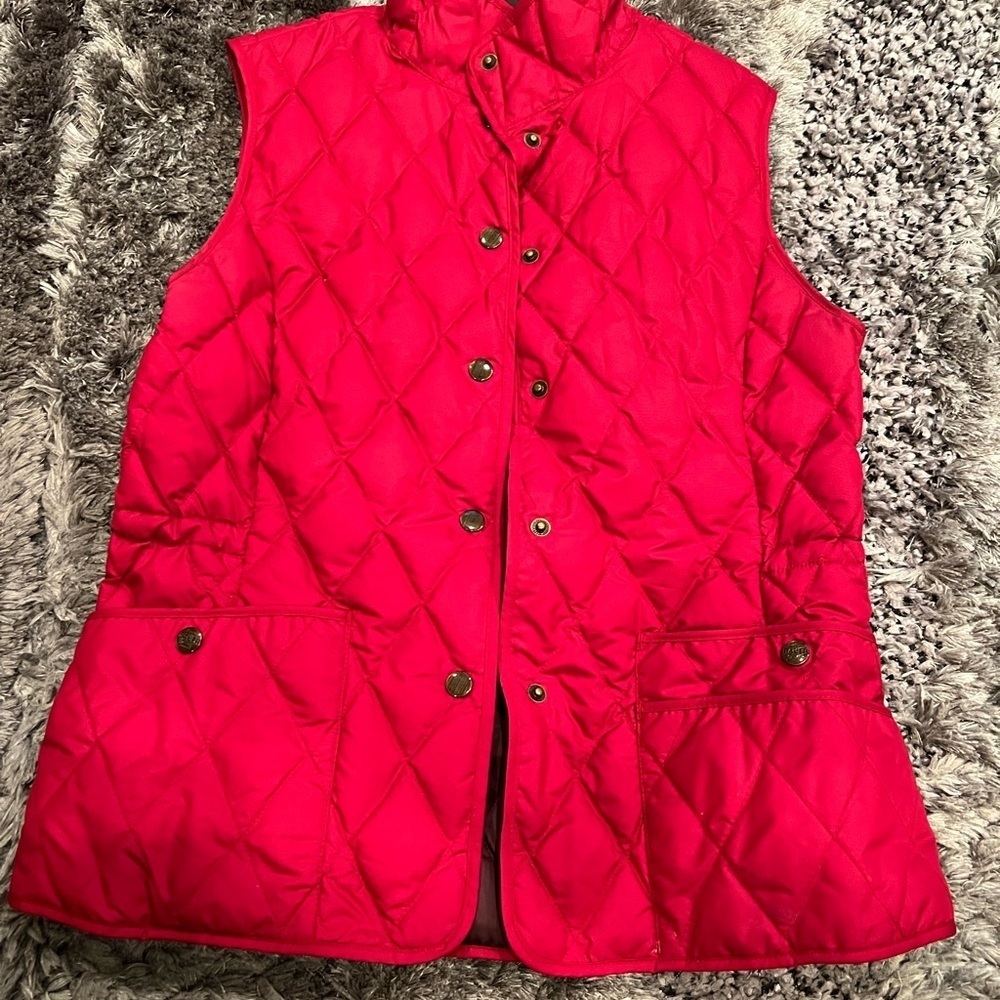 EDDIE BAUER GOOSE DOWN VEST M Jacket 550 Fill Snap Quilted Lightweight Ski Red